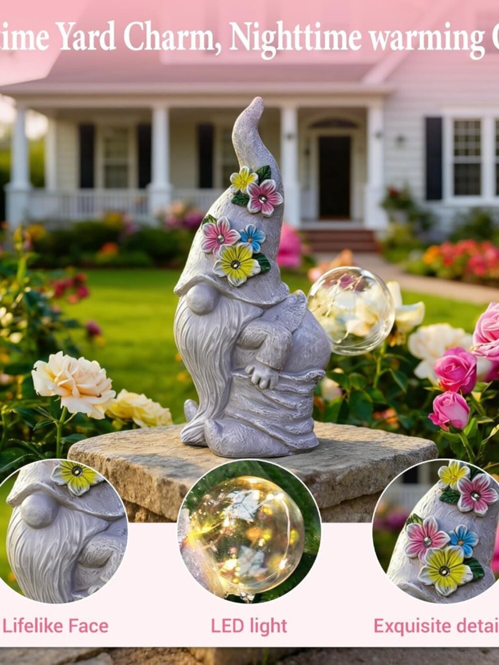Solar Funny Garden Gnome Statue: Outdoor Sculpture Lights for Yard Lawn Porch Ba - Picture 3 of 9